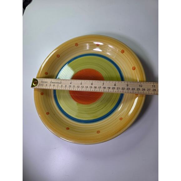 GIBSON Yellow Green Southwest Stoneware Heavy 10.5" Dinner Plates Set of 2 - Picture 3 of 7